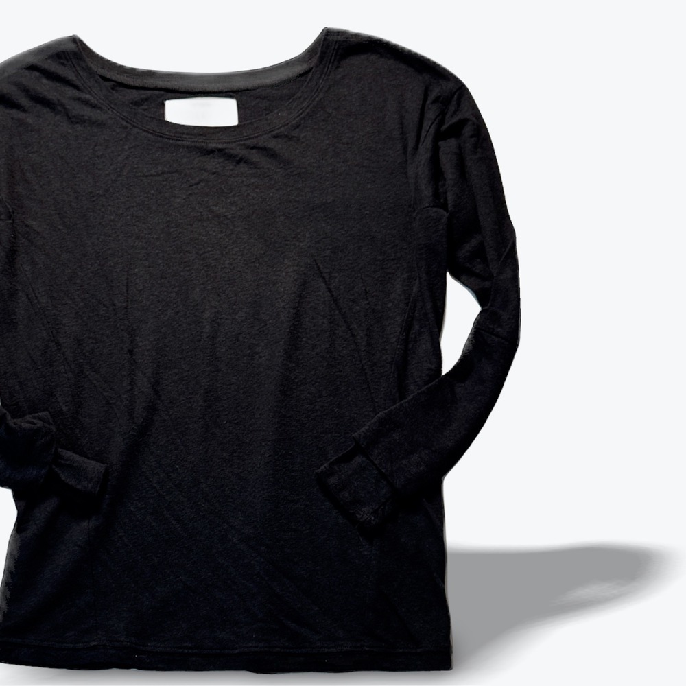 Brochu Walker Top Long Sleeve Scoop Neck Womens Black Linen Viscose LVK 2318 S